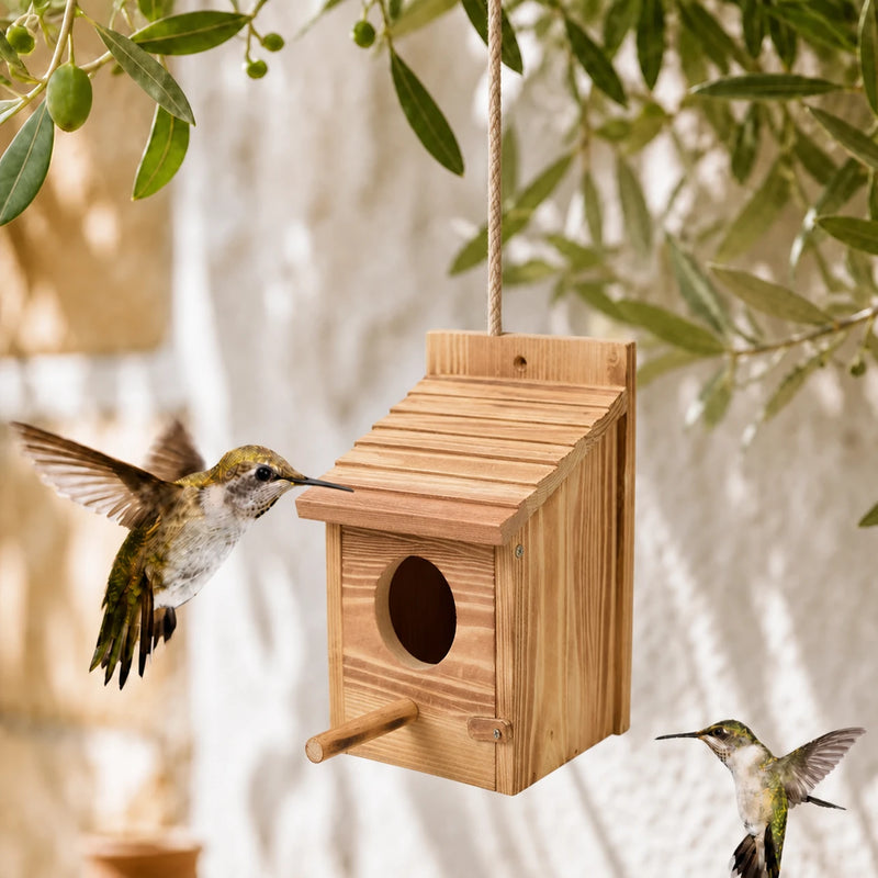 Hängenistkasten aus Holz mit Dach mit Lamellen