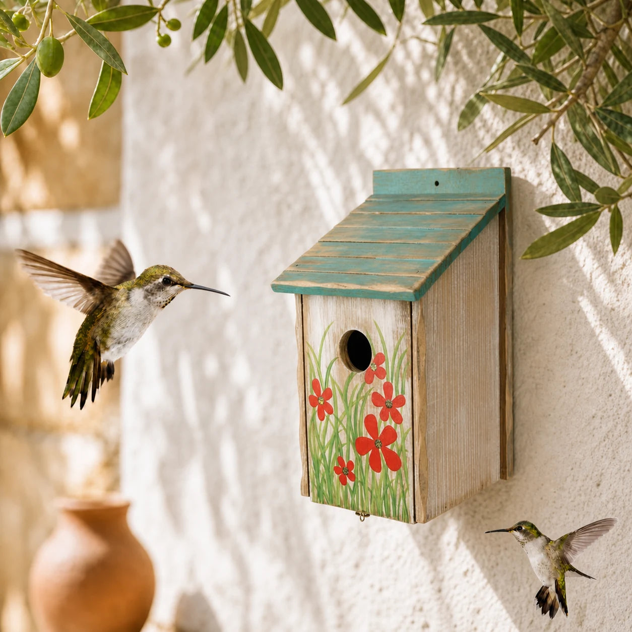 Nistkasten bemalt mit Blumen