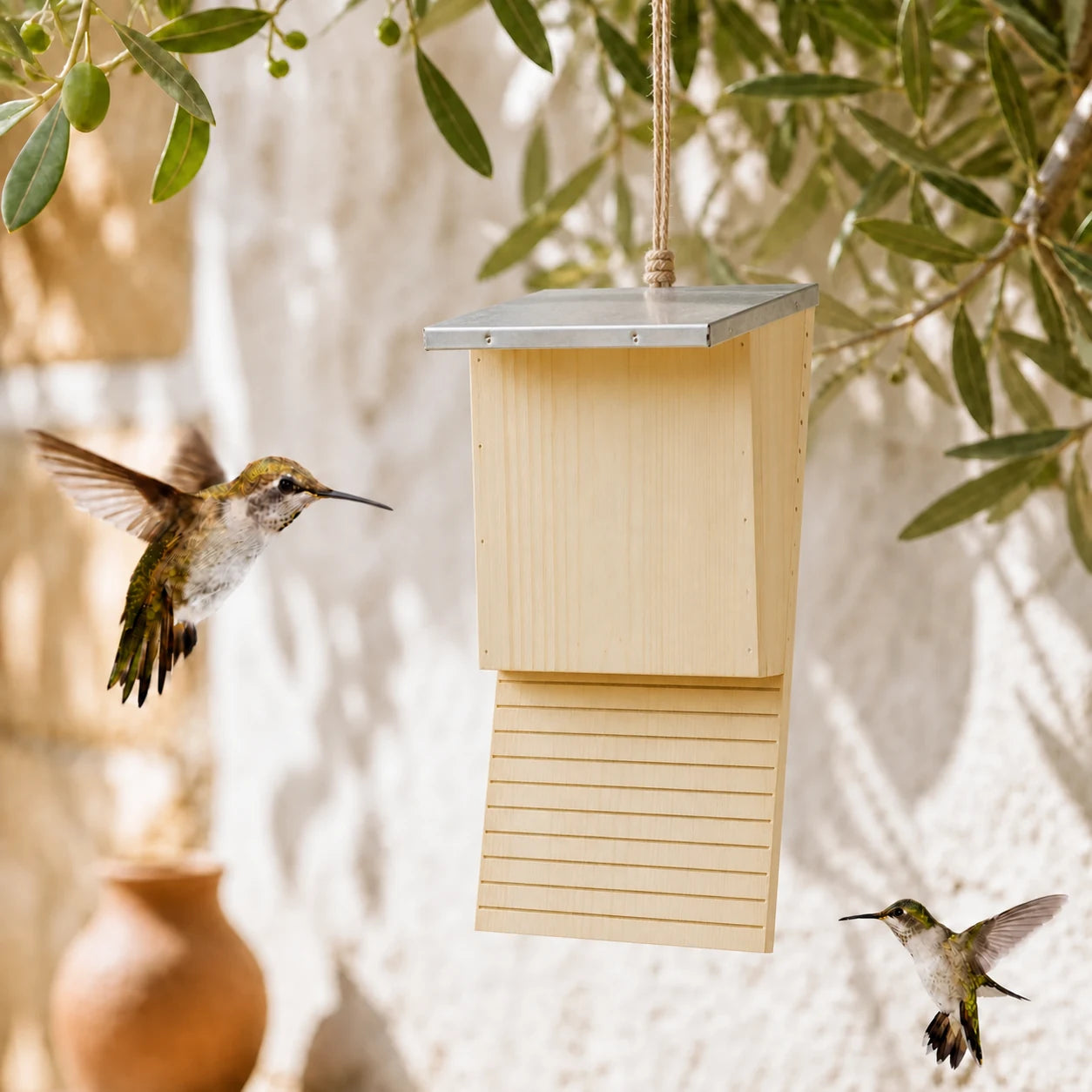 Nistkasten Fledermaus aus Holz mit Dach aus Zink