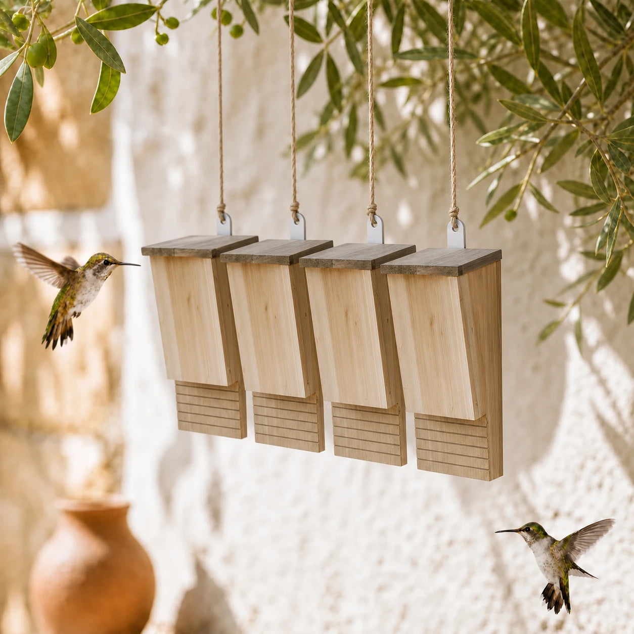Set aus 4 Fledermauskästen 22 × 12 × 34 cm