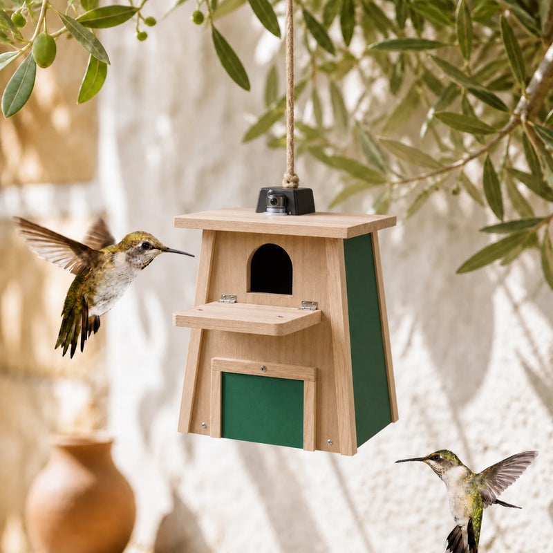 Vernetzter Nistkasten mit Balkon und Platten grün