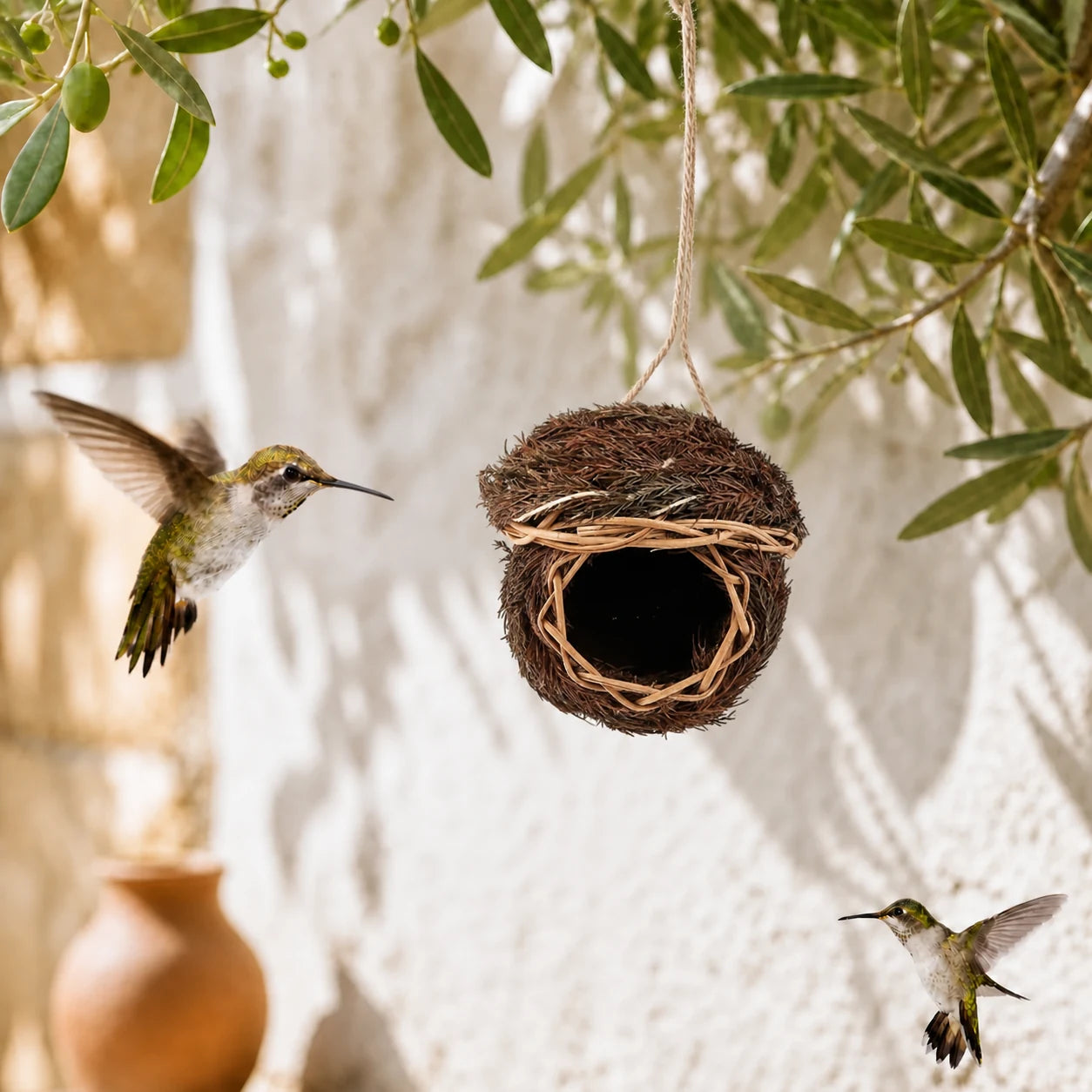 Runder Nistkasten aus Naturgras geflochten