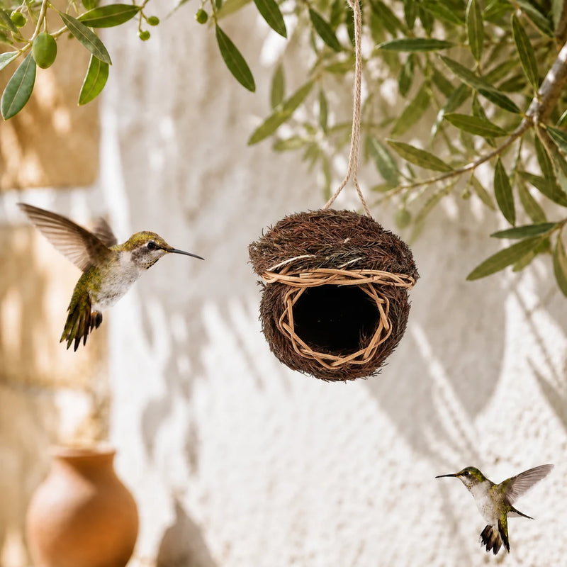 Runder Nistkasten aus Naturgras geflochten