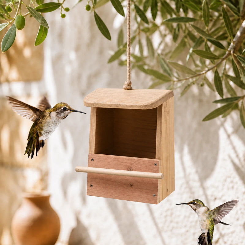 Offener Nistkasten aus Holz mit Halterung Kamera