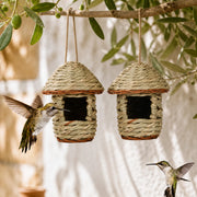 Set aus 2 Nistkästen hängend aus Rattan mit Dach konisch