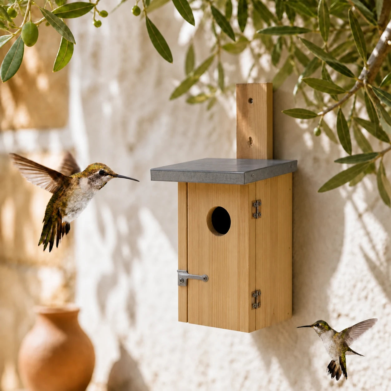 Nistkasten aus Holz natürlich mit Dach aus Zink und Platte dekorativ