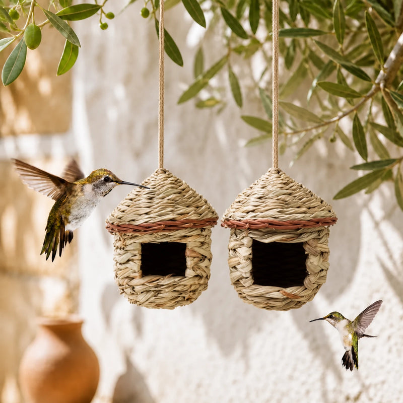 Set aus 2 Nistkästen hängend aus Rattan beige