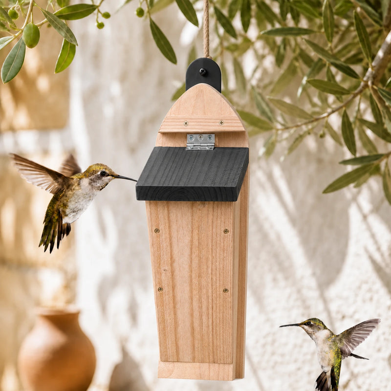 Nistkasten schlank aus Holz mit Eingänge seitlich