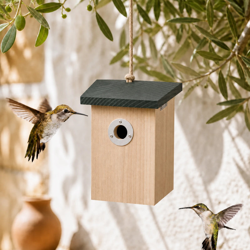 Vernetzter Nistkasten schlank mit schwarzem Dach