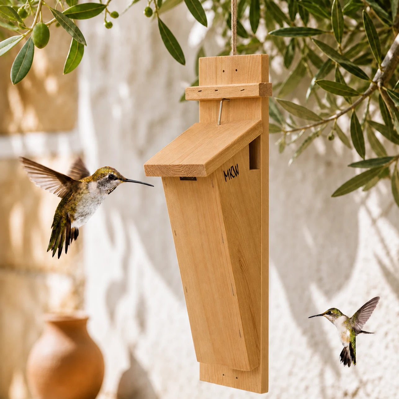 Vertikaler Nistkasten aus Holz mit Front geneigt