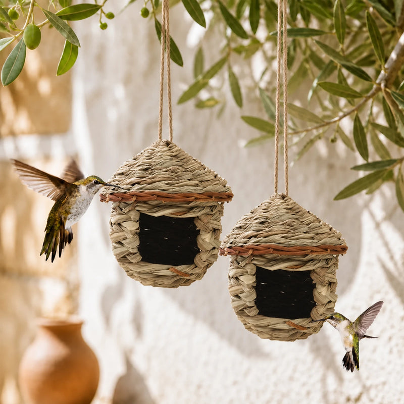 Set aus 2 Nistkästen hängend beige, Maße 15 × 15 cm