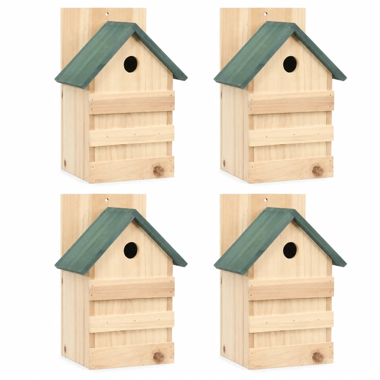 Set aus 4 Nistkästen Beobachtungskasten aus Tanne mit grünem Dach beige, Maße 23 × 19 × 33 cm — Foto 2