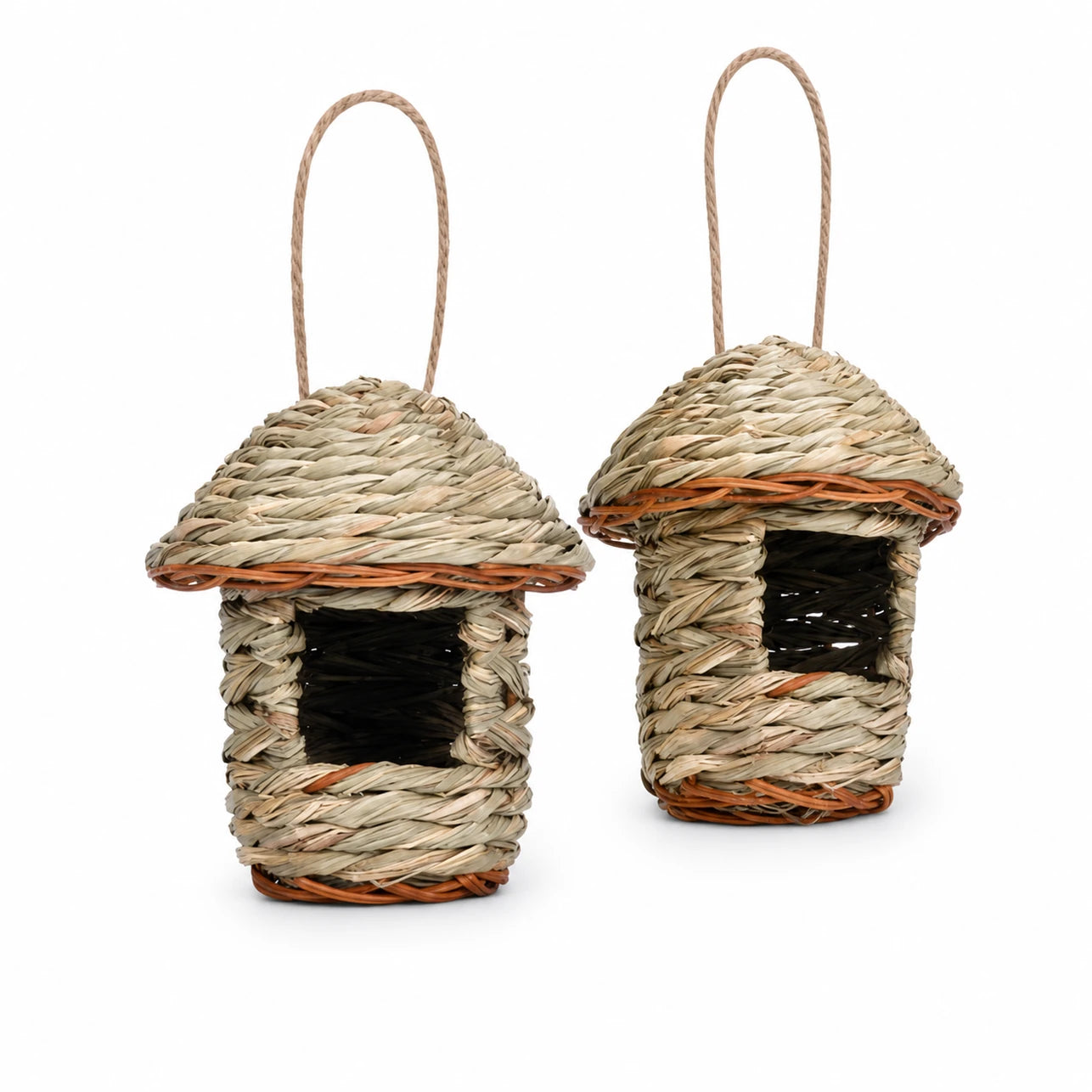 Set aus 2 Nistkästen hängend aus Rattan mit Dach konisch — Foto 2