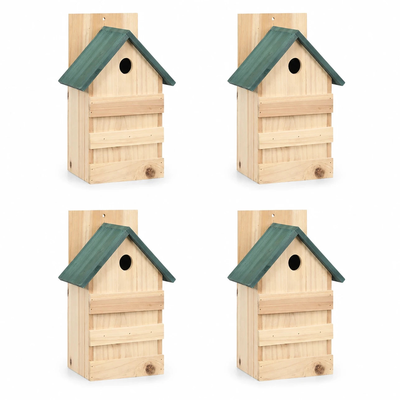 Set aus 4 Nistkästen Beobachtungskasten aus Tanne mit grünem Dach beige, Maße 23 × 19 × 33 cm — Foto 3