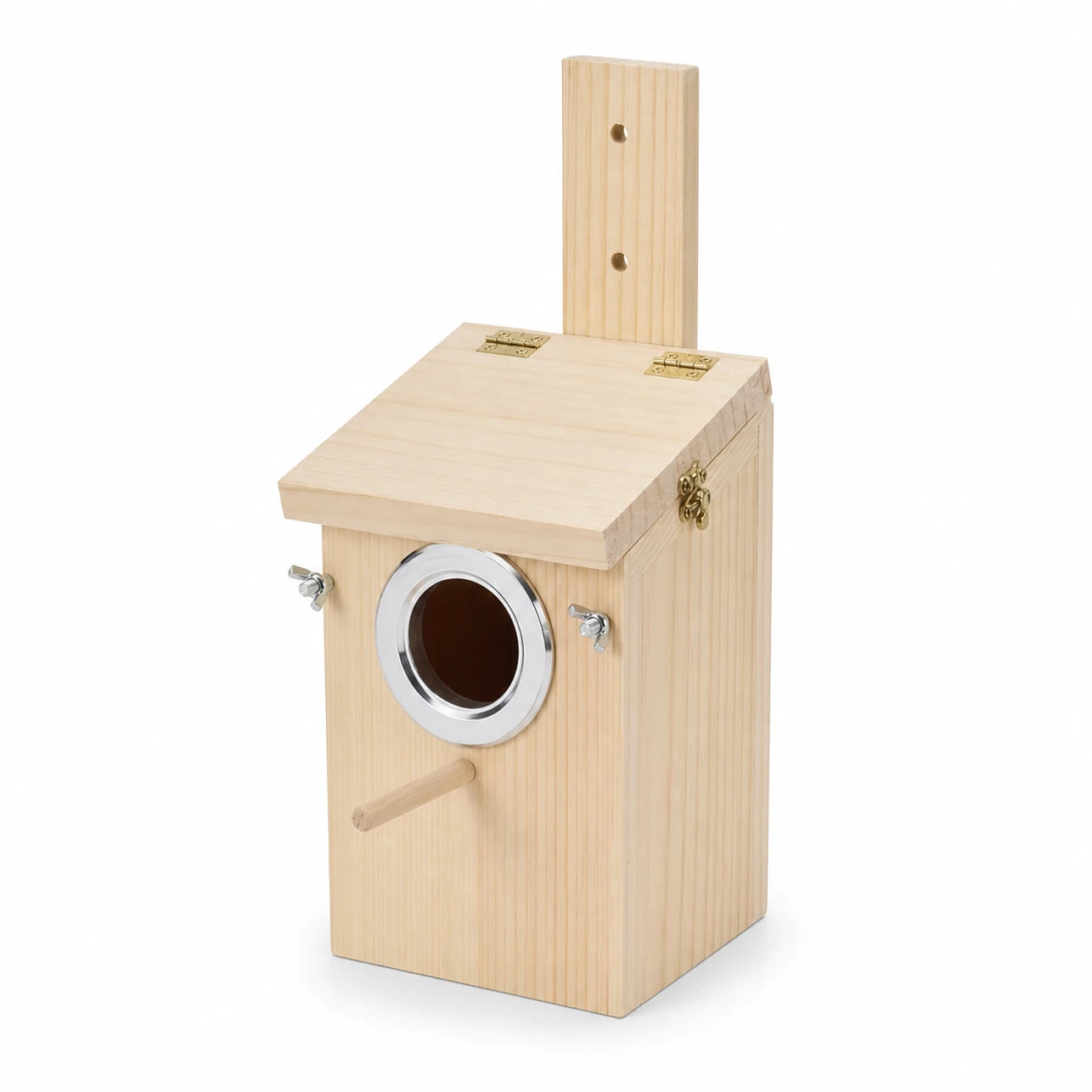 Nistkasten quadratisch aus Holz mit Einfassung aus Metall, Maße 12 × 12 × 19,5 cm — Foto 3