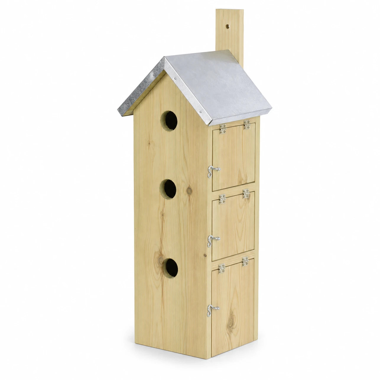 Nistkasten mit mehrere Fächer aus Kiefer mit Dach aus Zink, Maße 19,5 × 17 × 51 cm — Foto 3