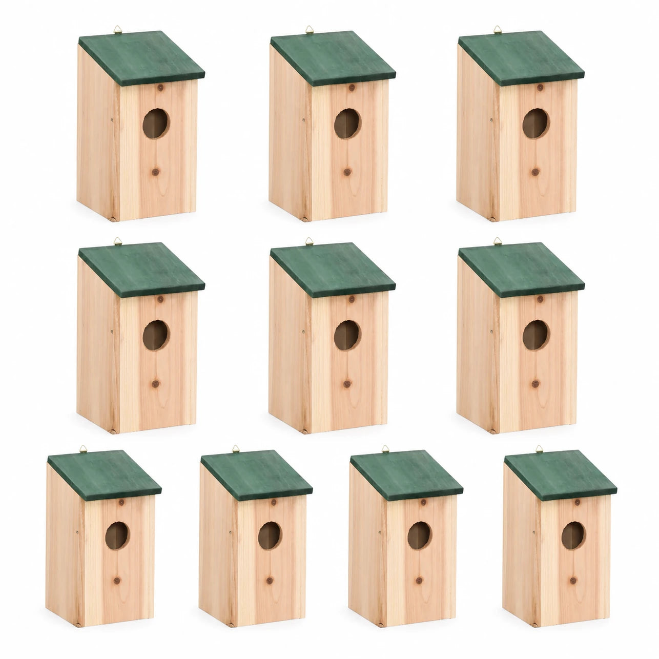 Set aus 10 Nistkästen aus Tanne grün, Maße 12 × 12 × 22 cm — Foto 3