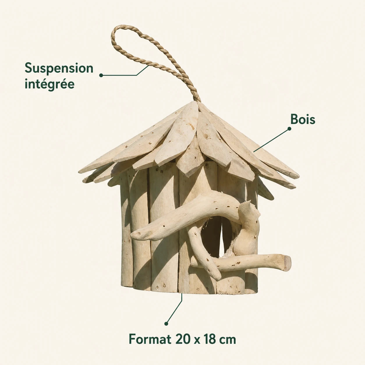 Runder Nistkasten aus Holz aus Albizienholz 20 x 18 cm — Foto 4
