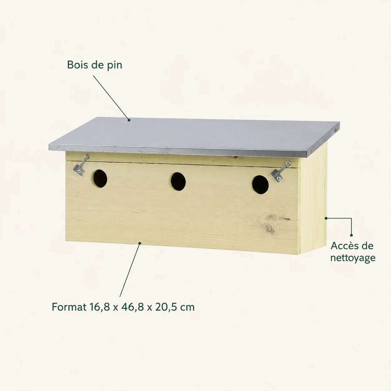 Nistkasten für Vögel horizontal aus Holz Kiefer FSC® — Foto 4