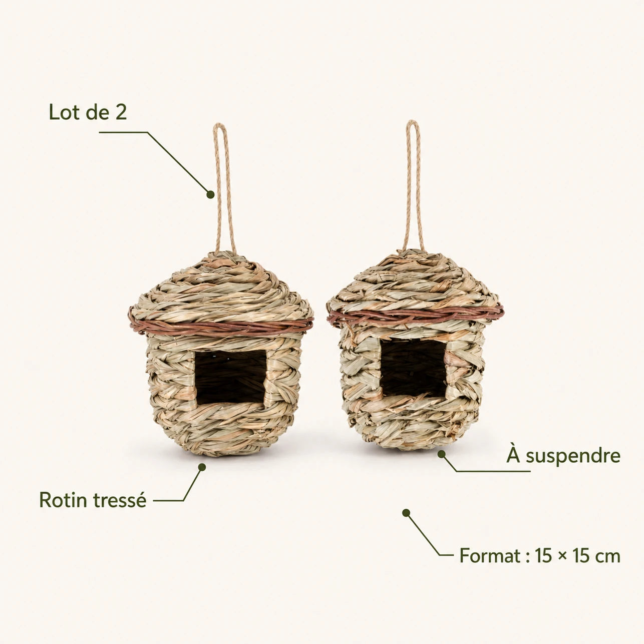 Set aus 2 Nistkästen hängend aus Rattan beige — Foto 4