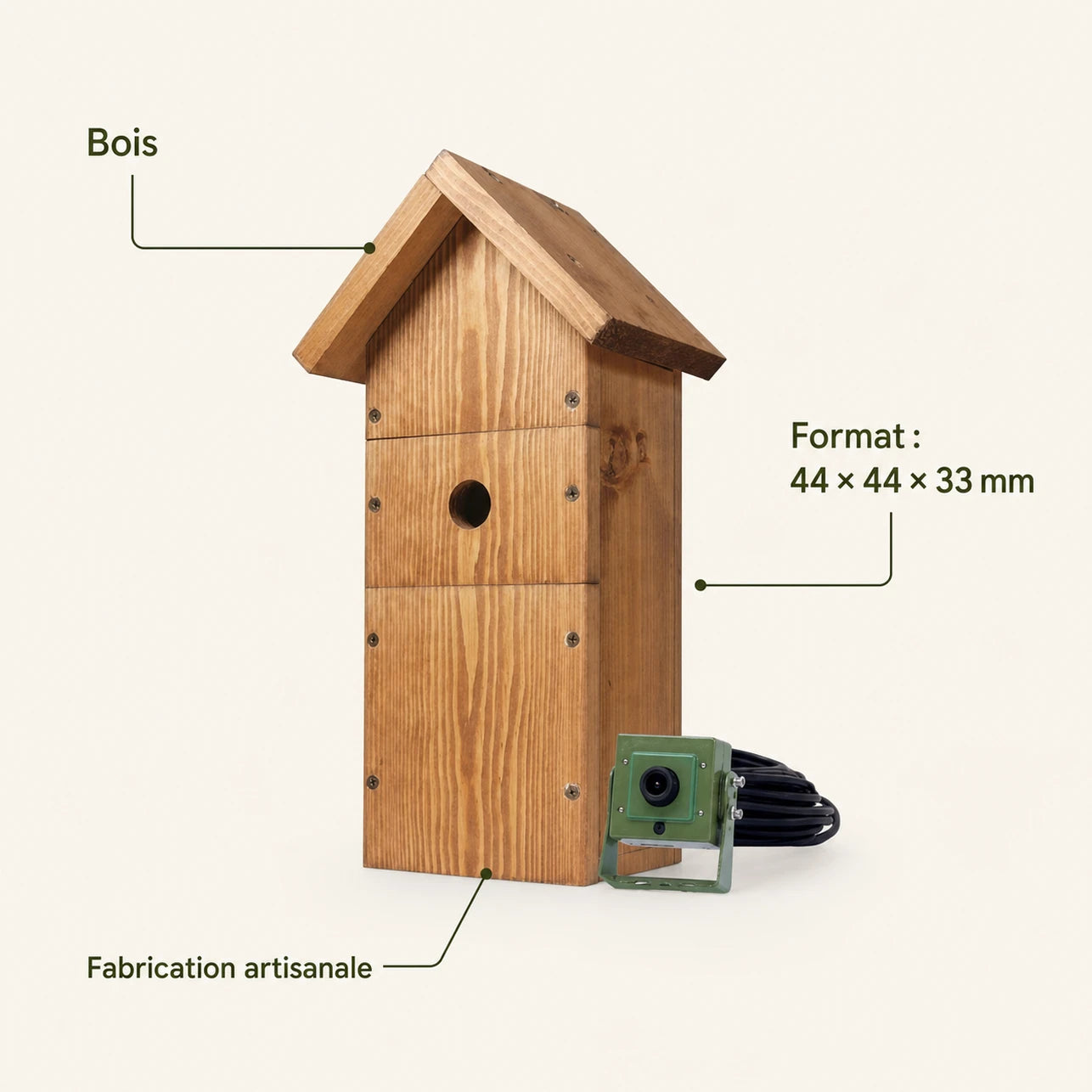 Nistkasten handgefertigt aus Holz braun, Maße 44 × 44 × 33 mm — Foto 4