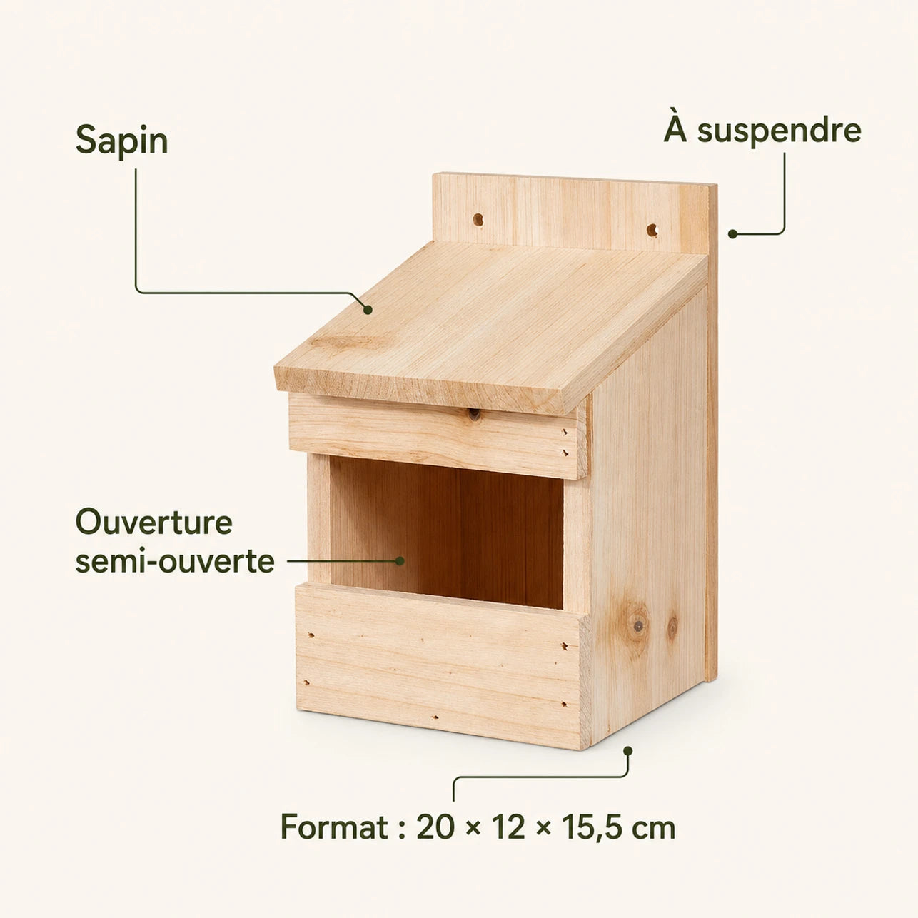 Nistkasten aus Tanne braun, Maße 20 × 12 × 15,5 cm — Foto 4