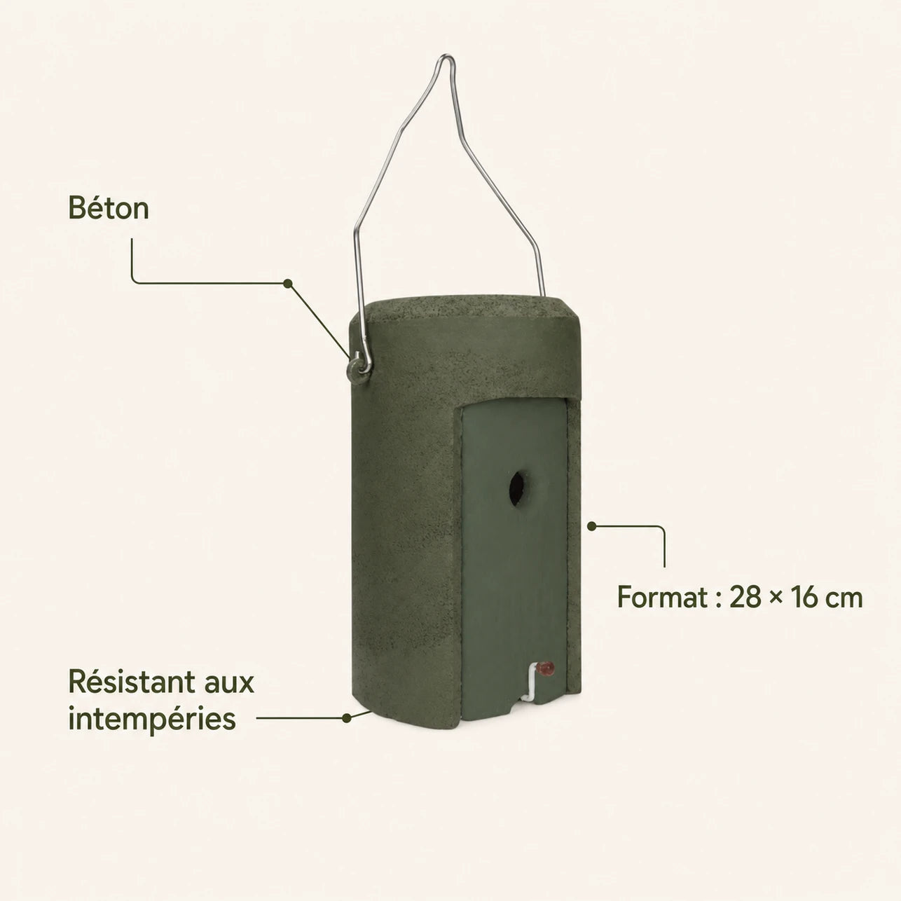 Hängenistkasten aus Holzbeton anthrazit, Maße 28 × 16 cm — Foto 4