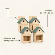 Set aus 4 Nistkästen Beobachtungskasten aus Tanne mit grünem Dach beige, Maße 23 × 19 × 33 cm — Foto 4