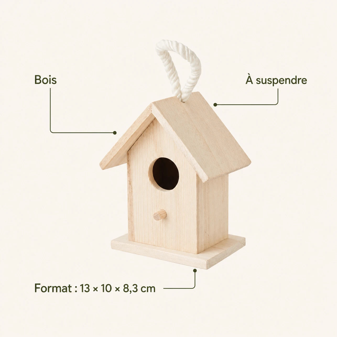 Nistkasten aus Holz beige, Maße 13 × 10 × 8,3 cm — Foto 4