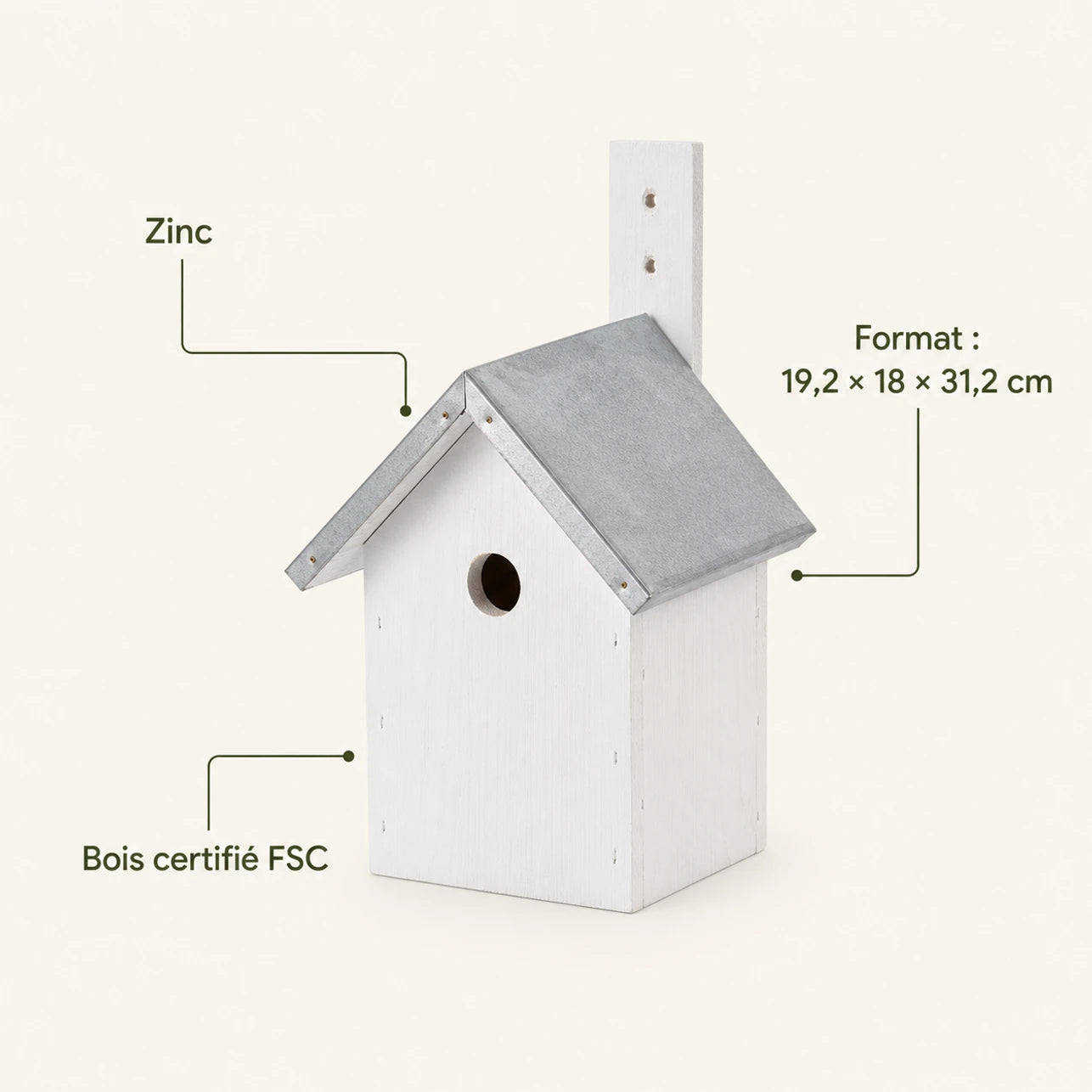 Nistkasten weiß, Maße 19,2 × 18 × 31,2 cm — Foto 4