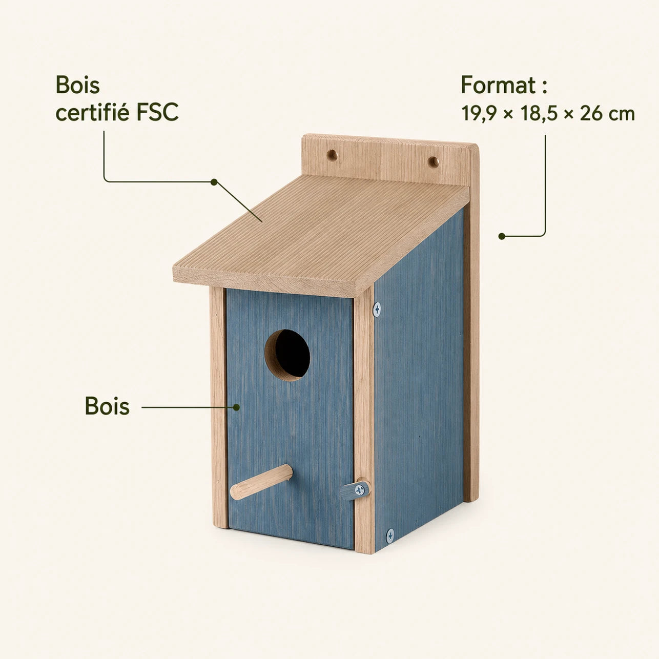 Nistkasten aus Holz blau, Maße 19,9 × 18,5 × 26 cm — Foto 4