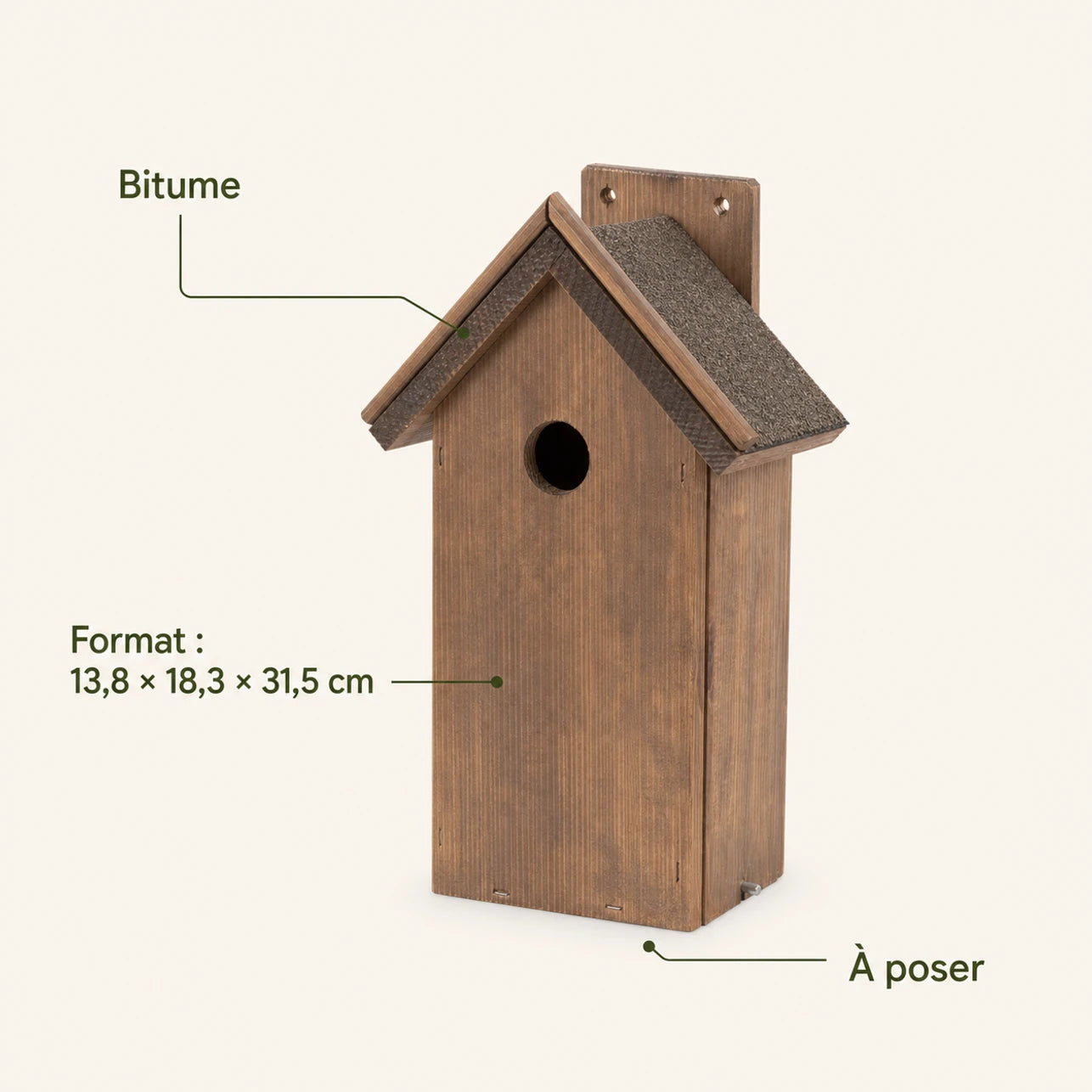 Nistkasten mit Bitumendach braun, Maße 13,8 × 18,3 × 31,5 cm — Foto 4