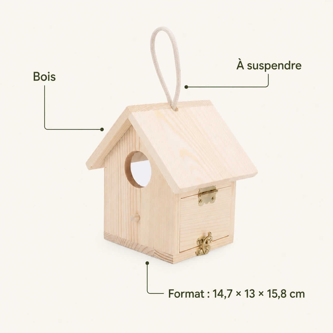 Nistkasten Beobachtungskasten aus Holz beige, Maße 14,7 × 13 × 15,8 cm — Foto 4