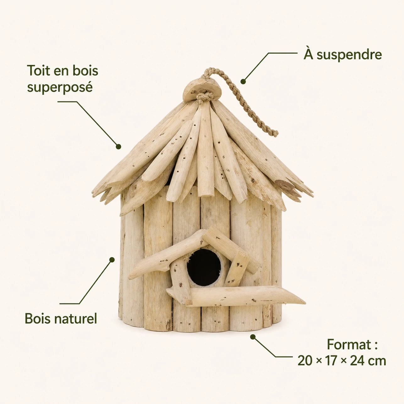 Hängenistkasten aus Holz beige, Maße 20 × 17 × 24 cm — Foto 4