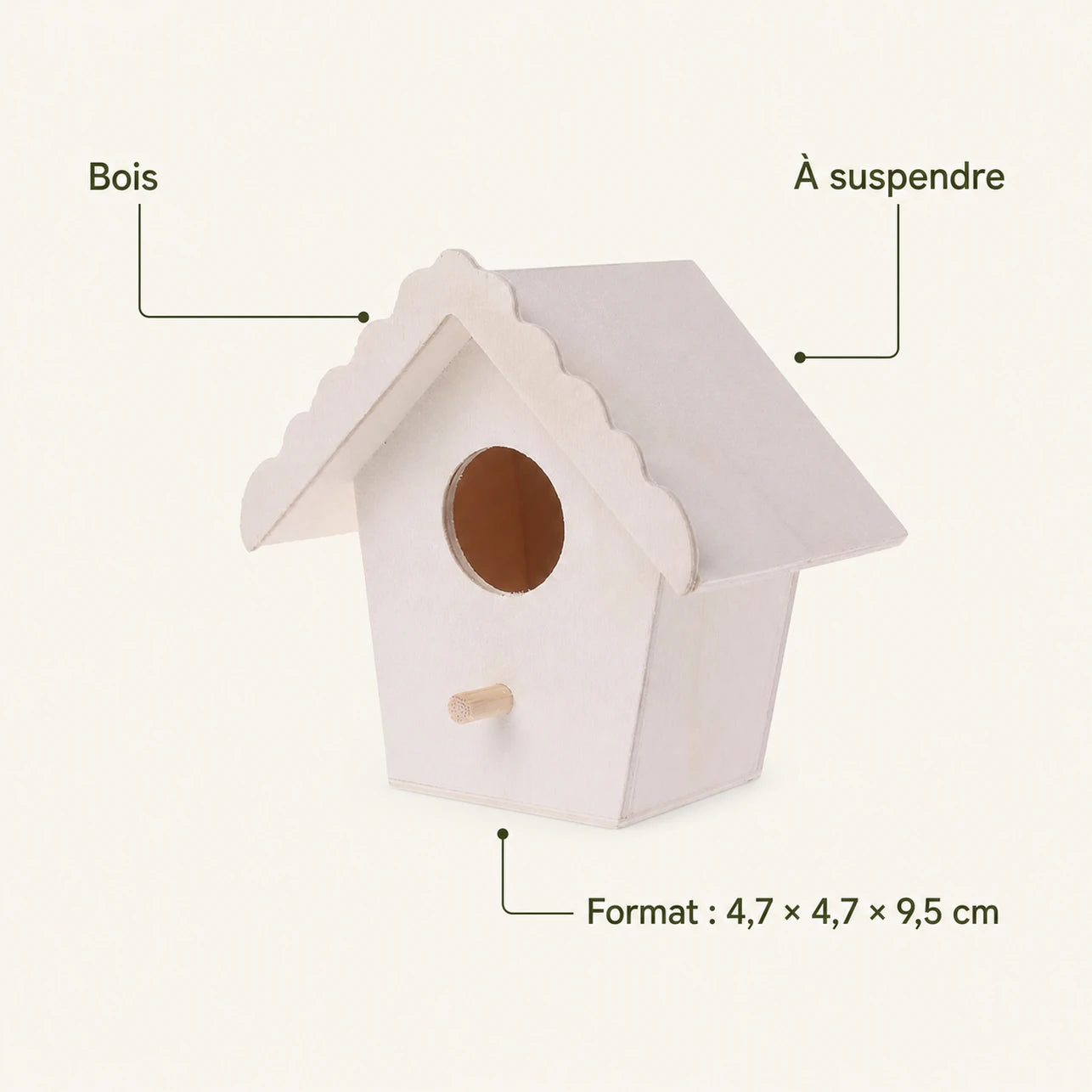 Nistkasten aus Holz weiß, Maße 4,7 × 4,7 × 9,5 cm — Foto 4