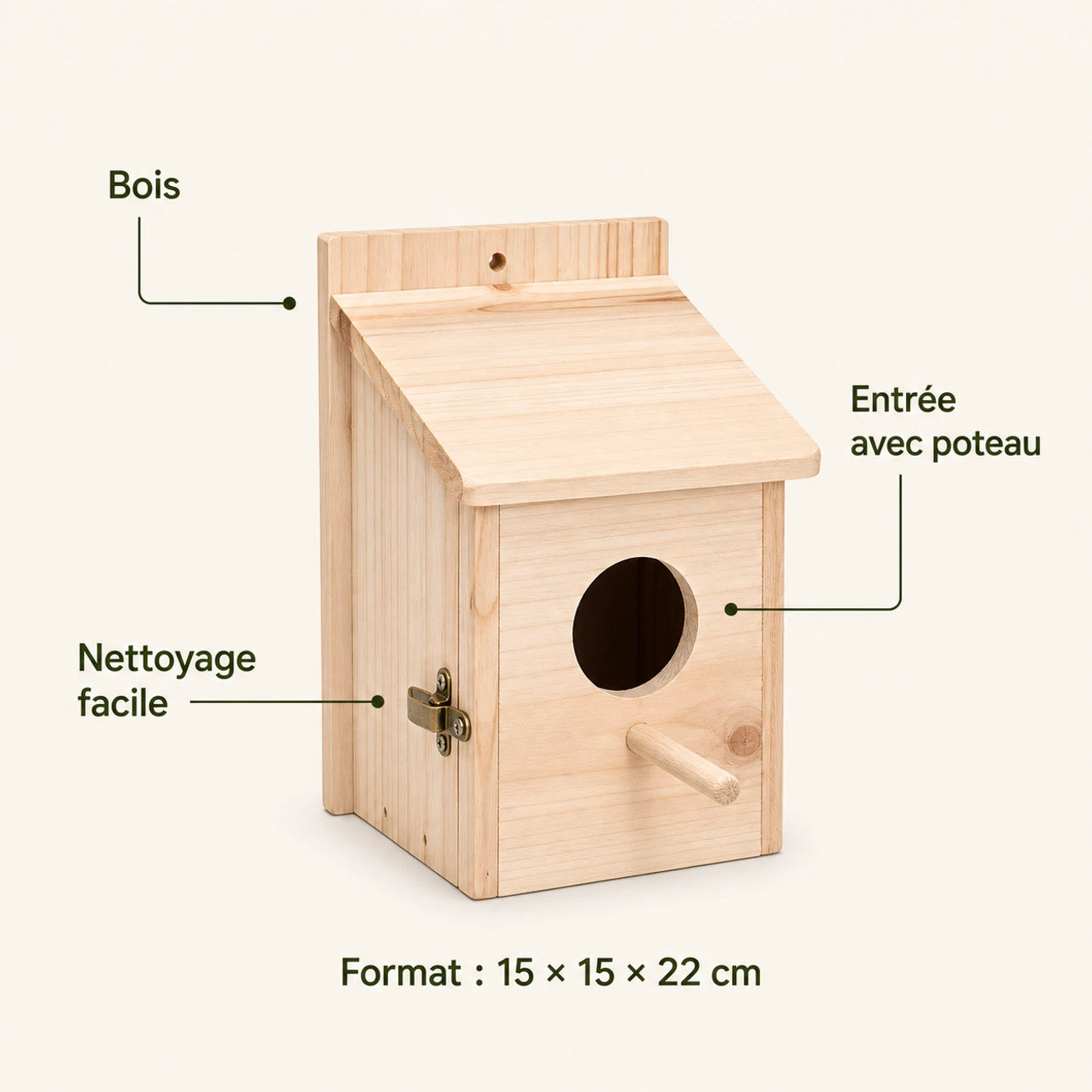 Hängenistkasten aus Holz beige, Maße 15 × 15 × 22 cm — Foto 4