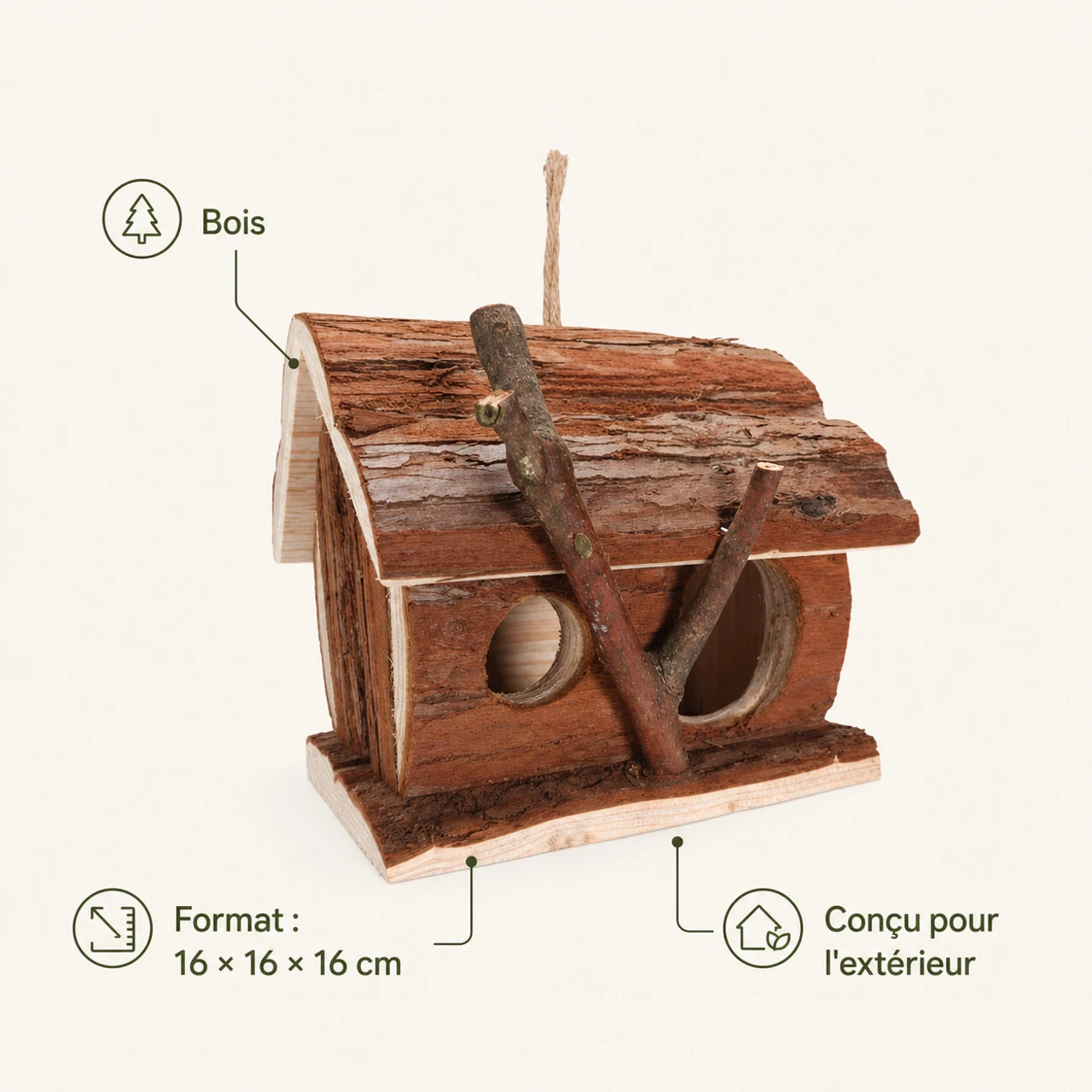 Nistkasten aus Holz braun, Maße 16 × 16 × 16 cm — Foto 4