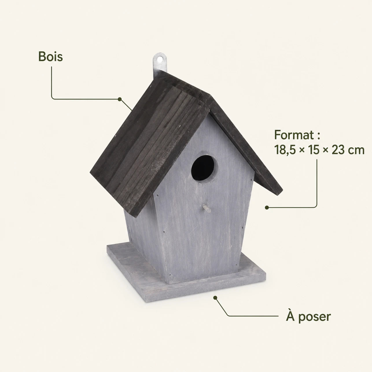 Nistkasten style Retro aus Holz grau, Maße 18,5 × 15 × 23 cm — Foto 4