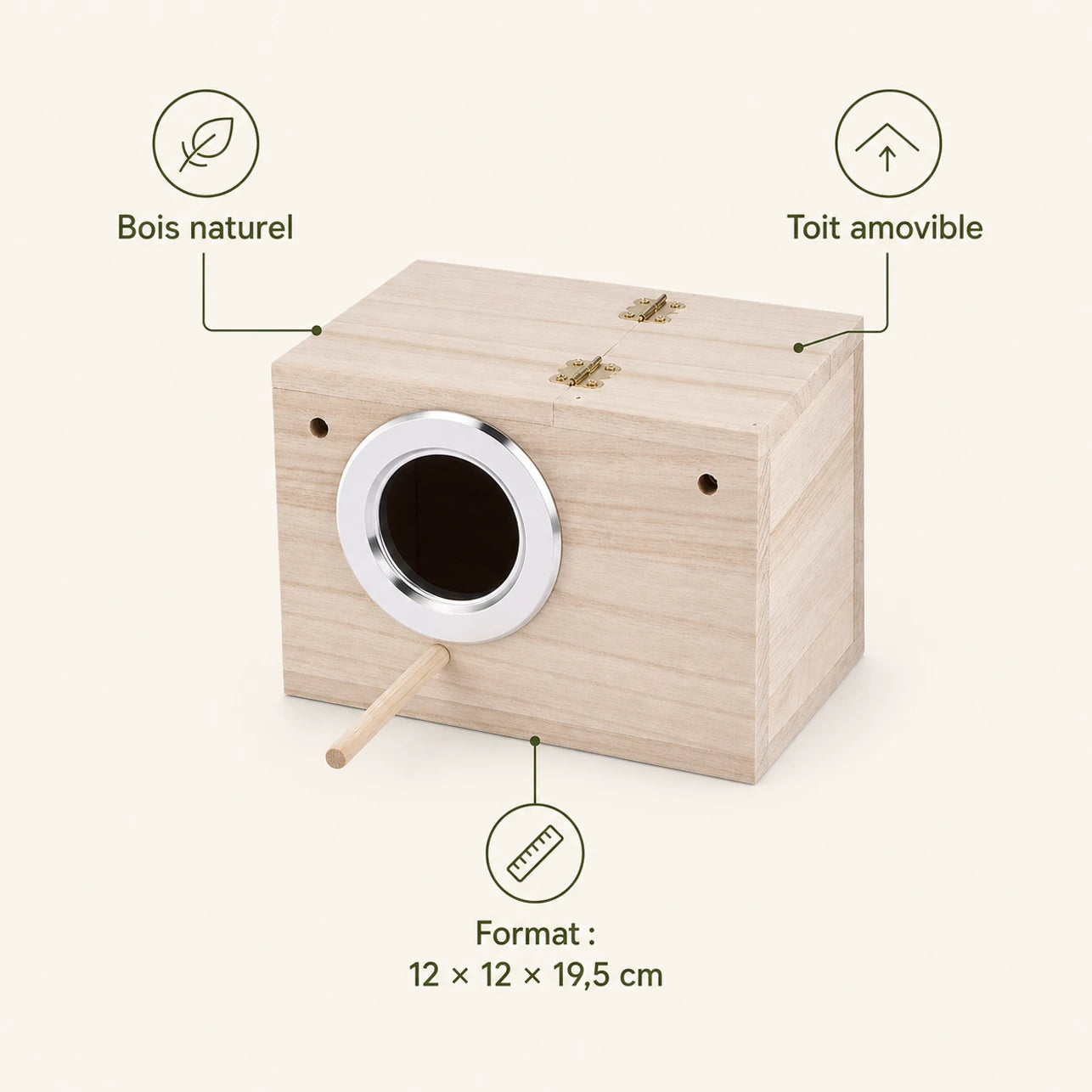 Nistkasten quadratisch aus Holz mit Dach abnehmbar, Maße 12 × 12 × 19,5 cm — Foto 4